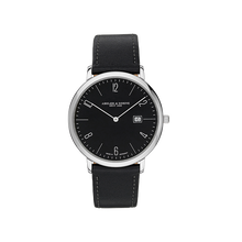 Laden Sie das Bild in den Galerie-Viewer, Abeler & Söhne Herrenarmbanduhr mit schwarzem Lederband und schwarzem Zifferblatt